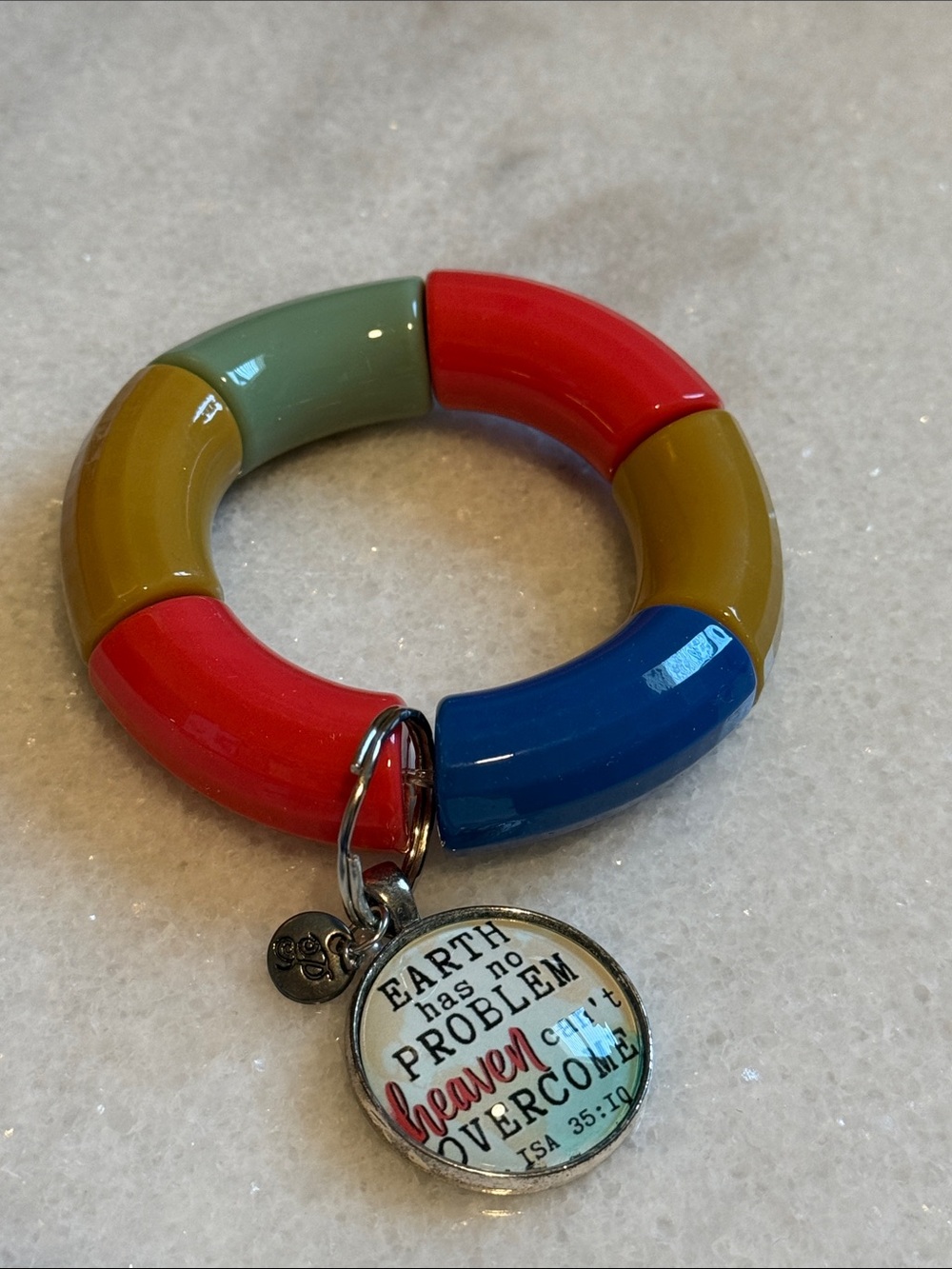 Colorblock Stretch Bracelet with Inspirational Charm - Red, Blue, Mustard, Sage